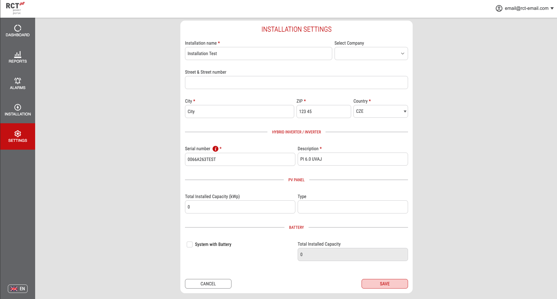 Settings Page